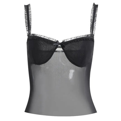 Blue Bow Mesh Patchwork Tank Top
