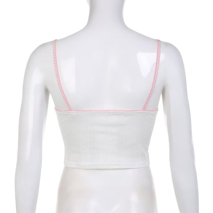 White Lace Pink Trim Flower Corset