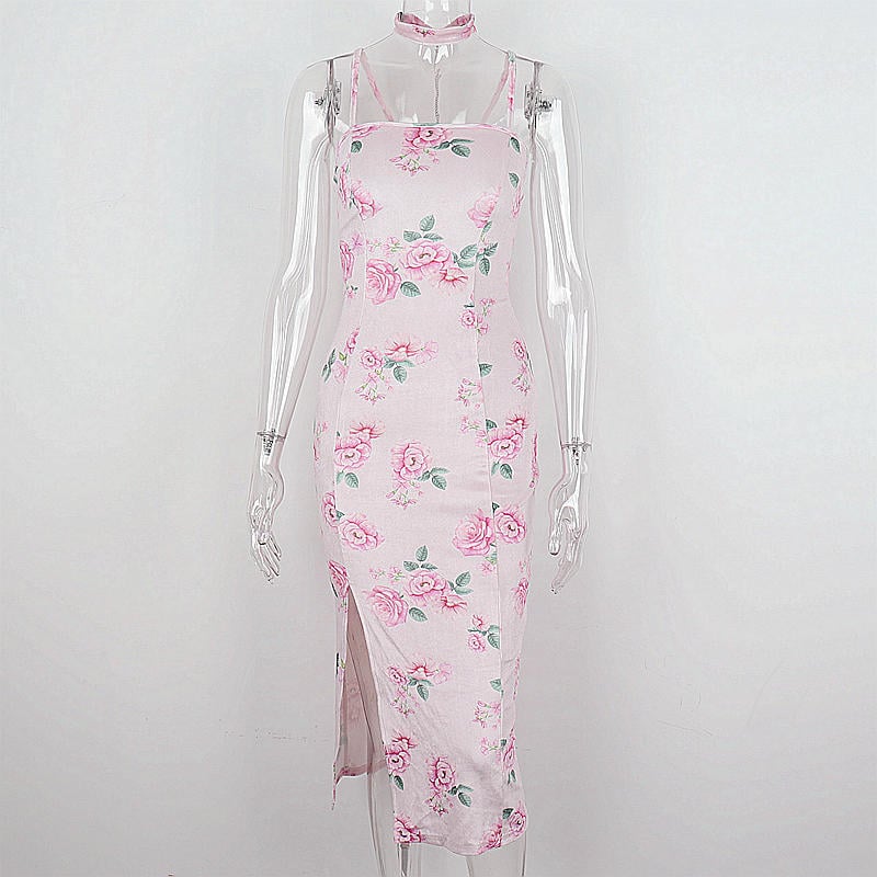 Flower Print Lace Up Split Mini Dress