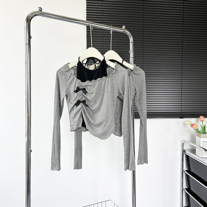 2PCS Halter Top + Long Sleeve Crop Top