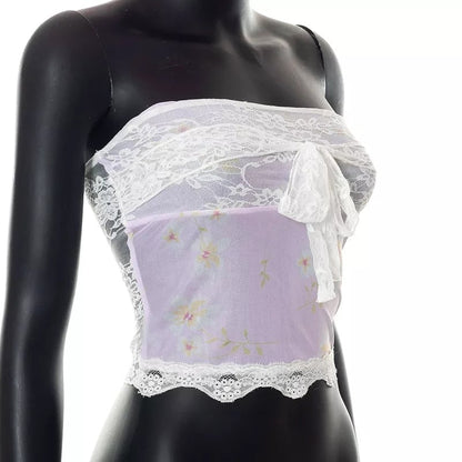 Floral Lace Patchwork Fairycore Tube Top