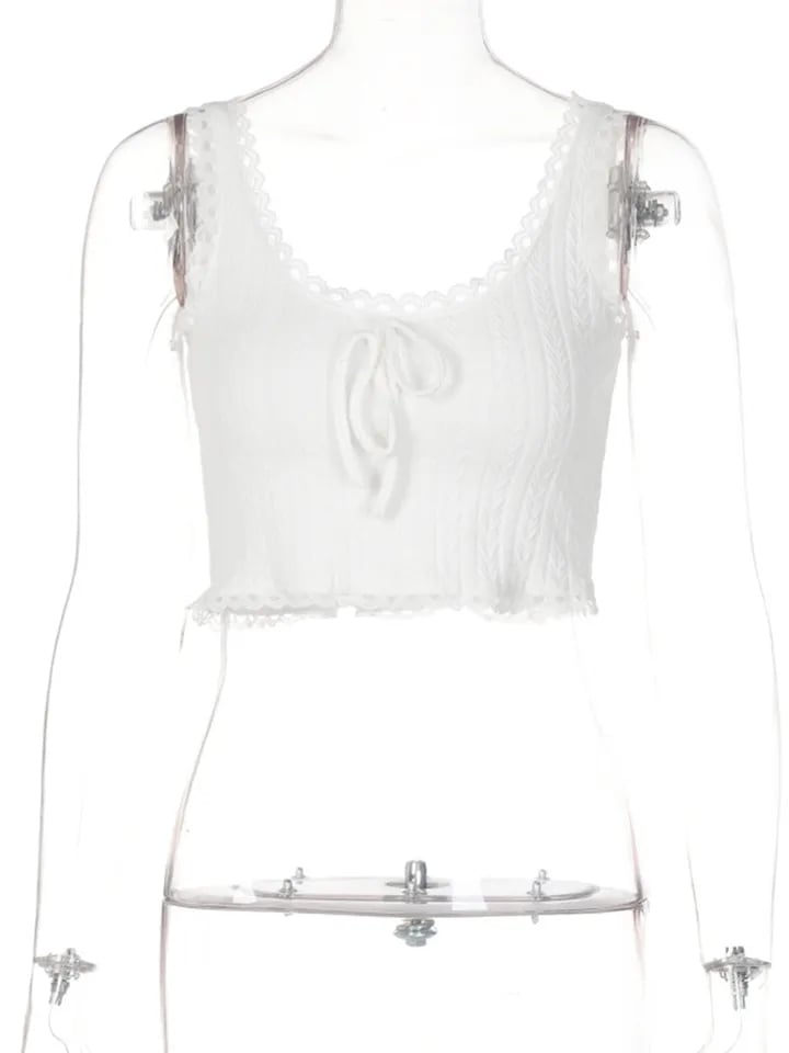 Lace Patchwork Bow Tank Top