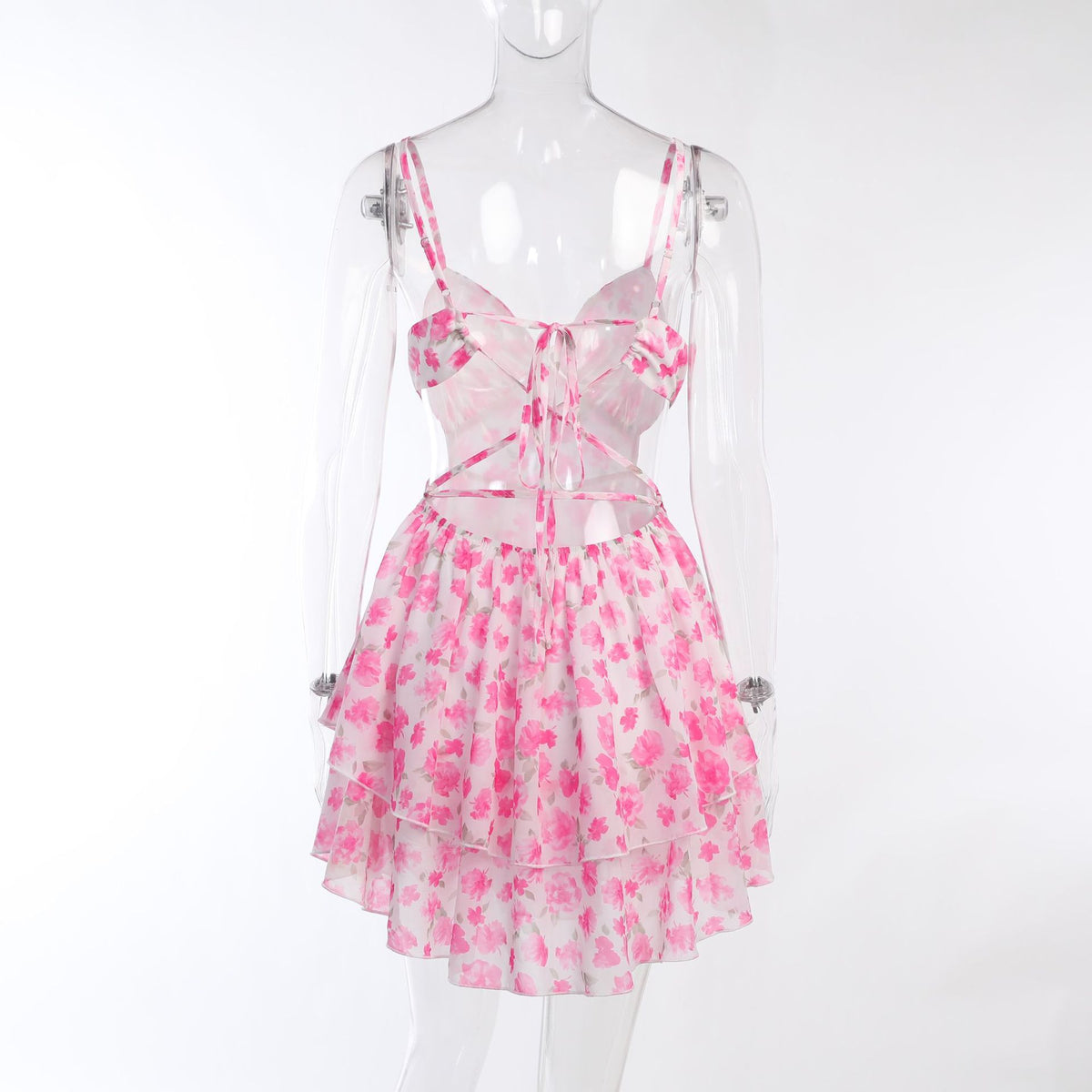 Pink Floral V Neck Mini Dress