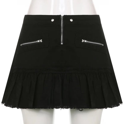 Black Denim Pleated Skirt