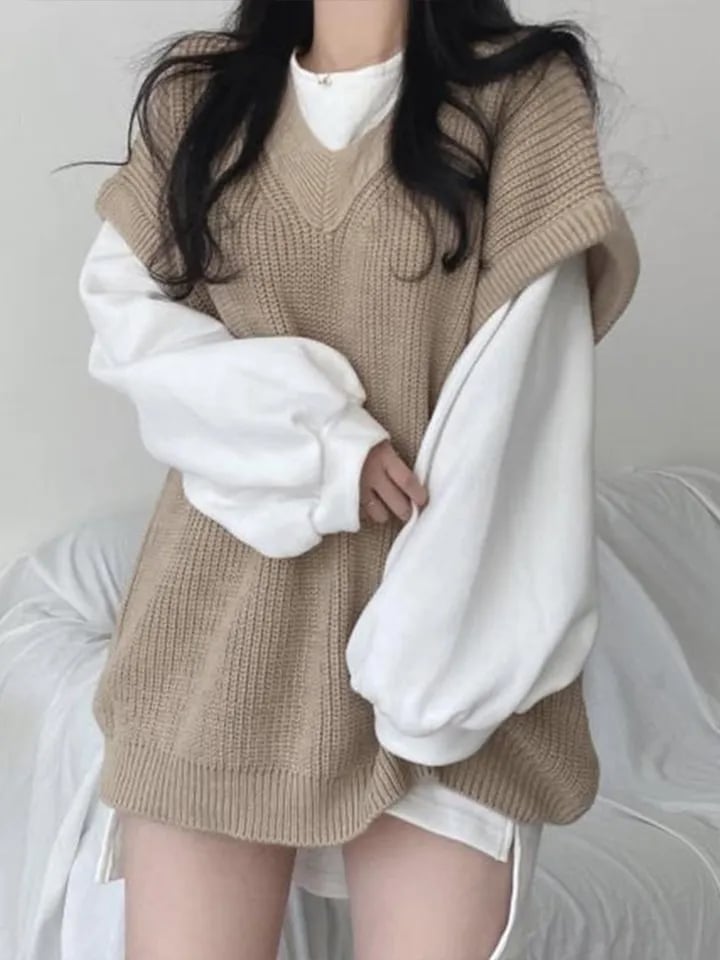 Grey Thick Knit Sweater Vest