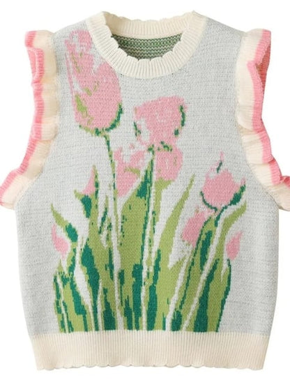 Pink Tulip Ruffle Sweater Vest
