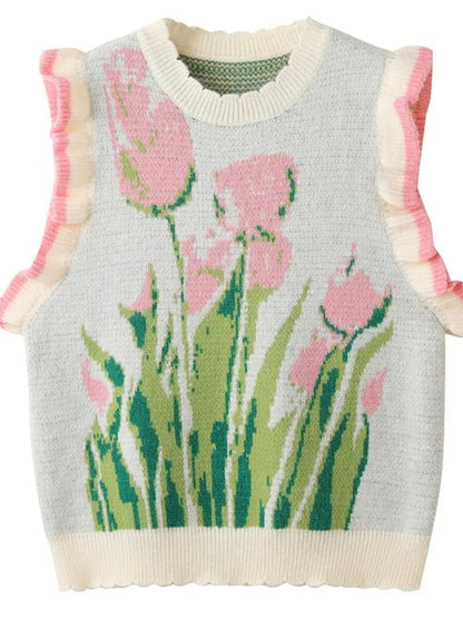Pink Tulip Ruffle Sweater Vest