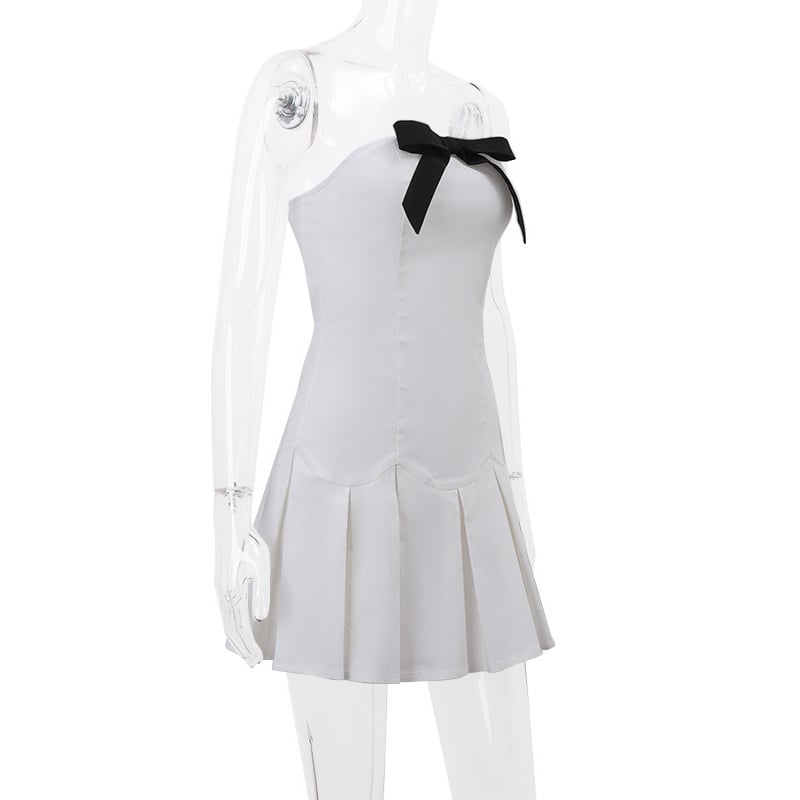 Preppy Bow Patchwork Strapless Mini Dress