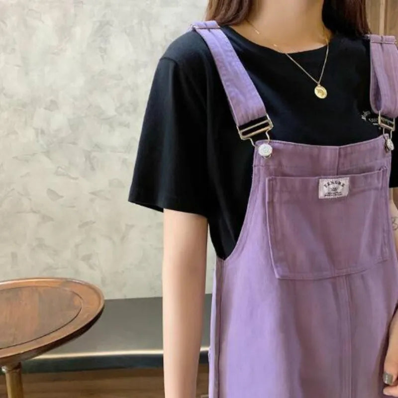 Purple Suspender Denim Overalls Shorts