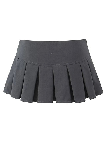 Grey Bow Low Waist Tiered Pleated Skirt