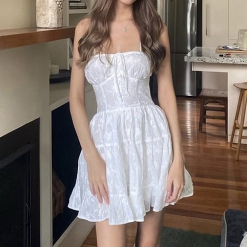 White Strapless Lace Dress