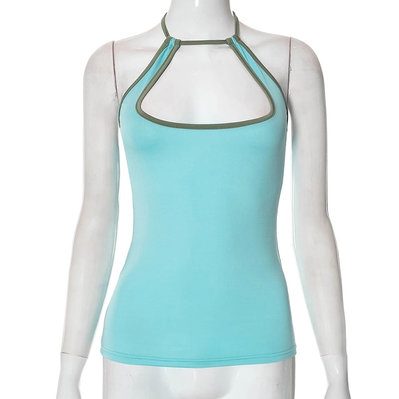 Blue Patchwork Halter Top