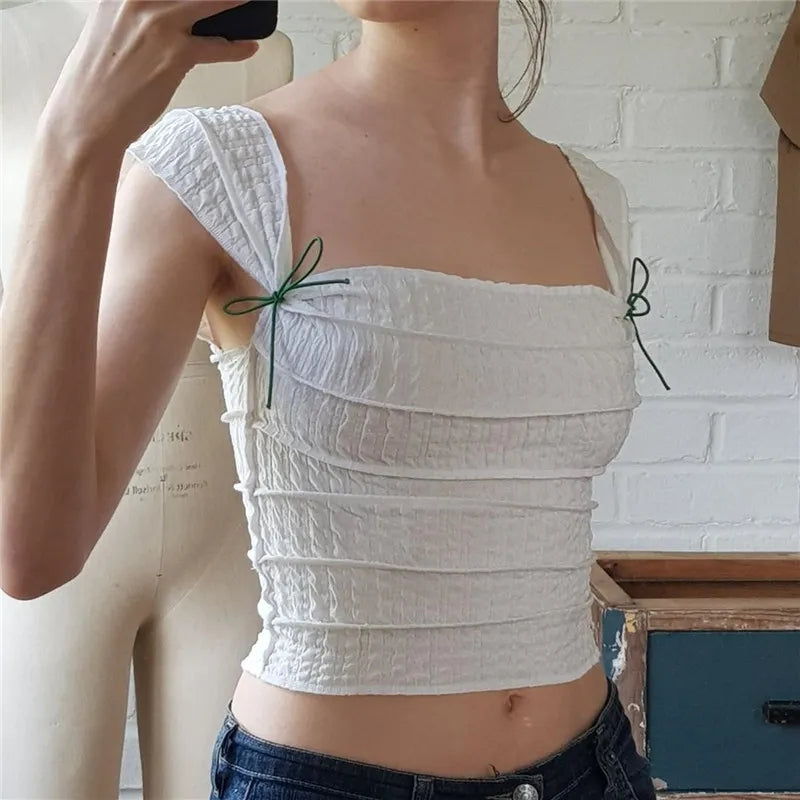 French Bow Square Collar Crop Top