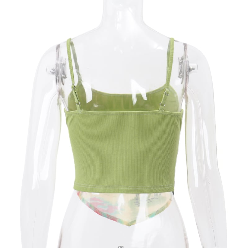 Green Vacation Print Patchwork Tank Top