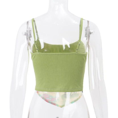 Green Vacation Print Patchwork Tank Top