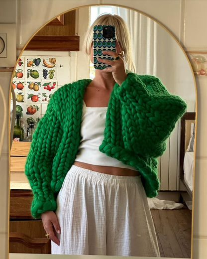 Green Oversized Lantern Sleeve Cardigan