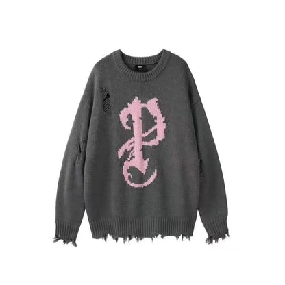 Grey Y2K Oversized Sweater