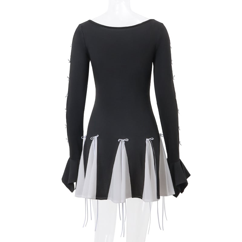 Black Lace Up Splice Fold Bodycon Dress