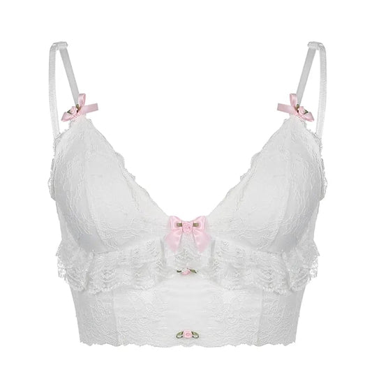 White Lace Bow Sheer Corset Top