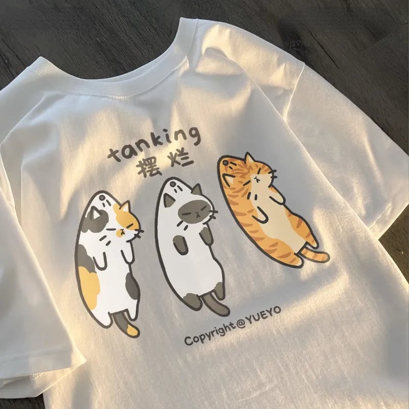 Funny 3 Cats Print Short Sleeve T-shirt