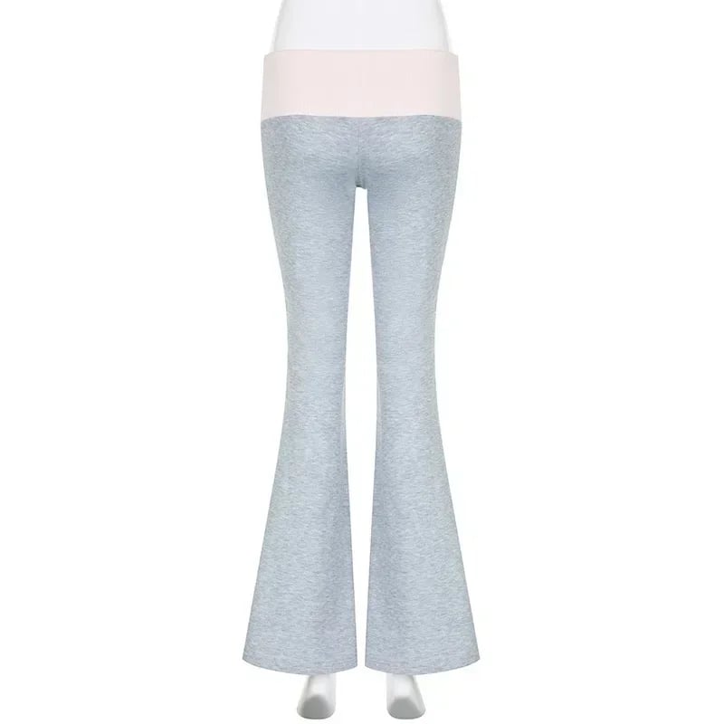 Grey & Pink Patchwork Flare Pants