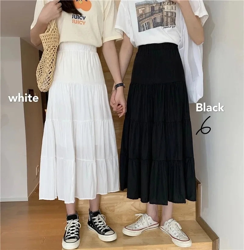 White Ruffle High Waist Maxi Skirt