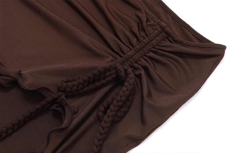 Brown Y2k Irregular Drawstring Low Waist Mini Skirt