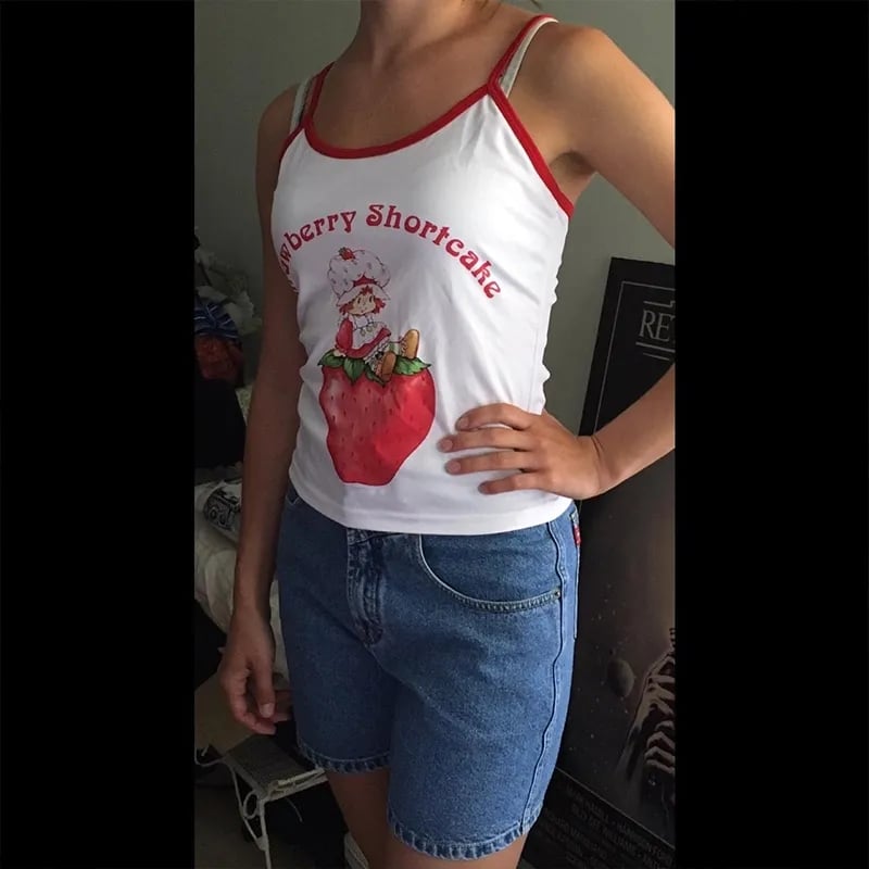 Strawberry Cartoon Print Tank Top