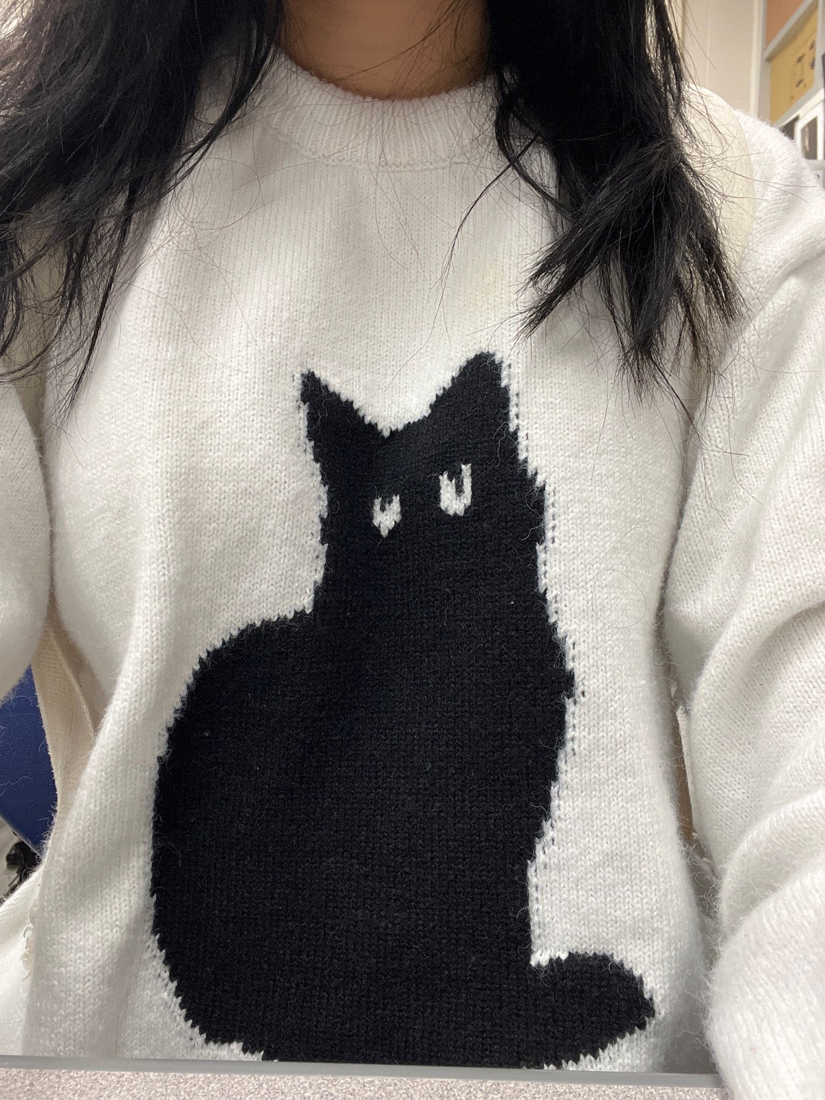 Black Cat Print Long Sleeve Sweater