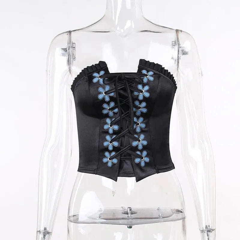 Black Floral Bustier Tube Top