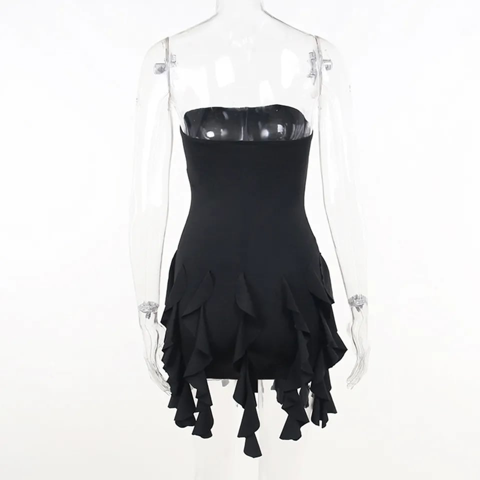 Black Ruffle Tassel Mini Dress