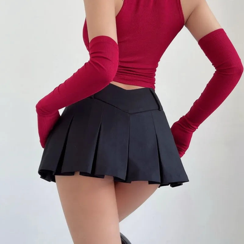 Black V Shape Low Waist Mini Skirt