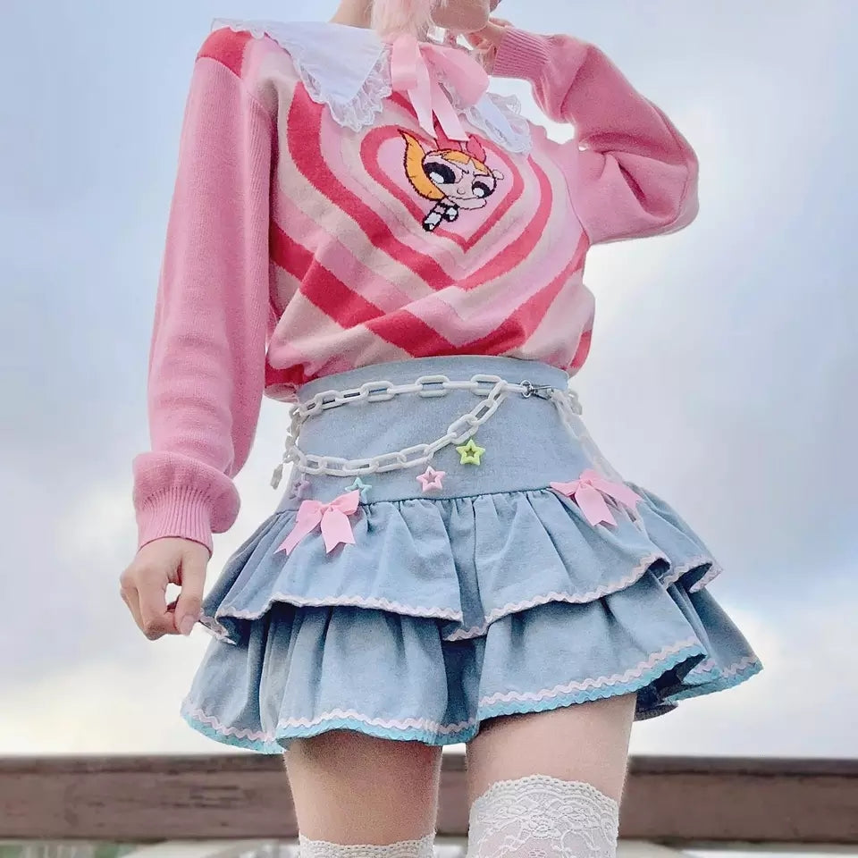 Double Layer High Waist Denim Skirt