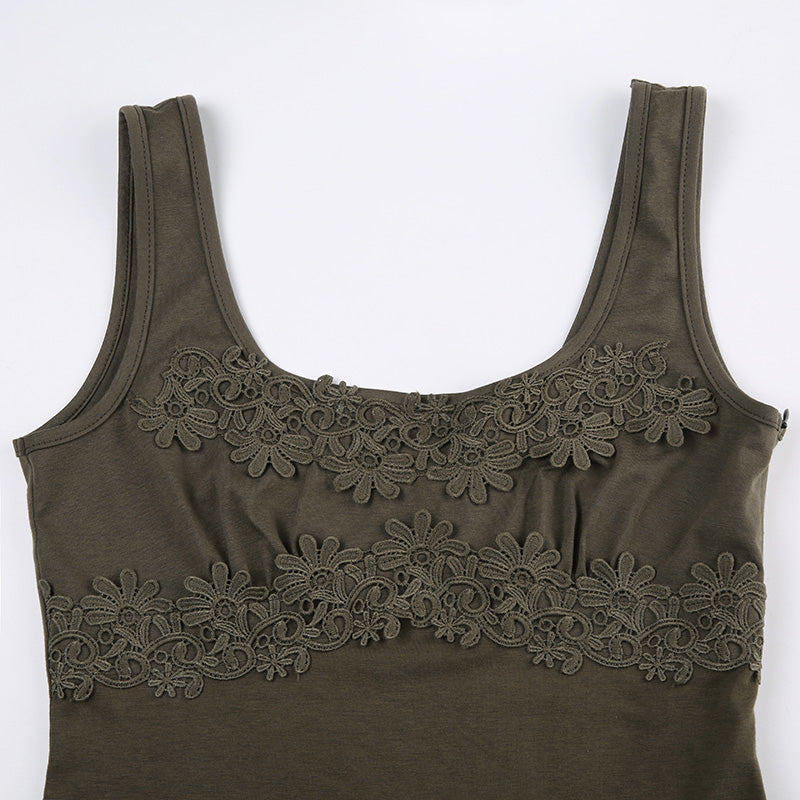 Green Ruffle Irregular Lace Dress