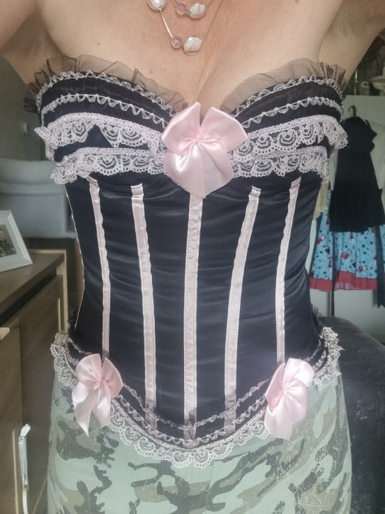 Black & Pink Lace Up Bustier Corset