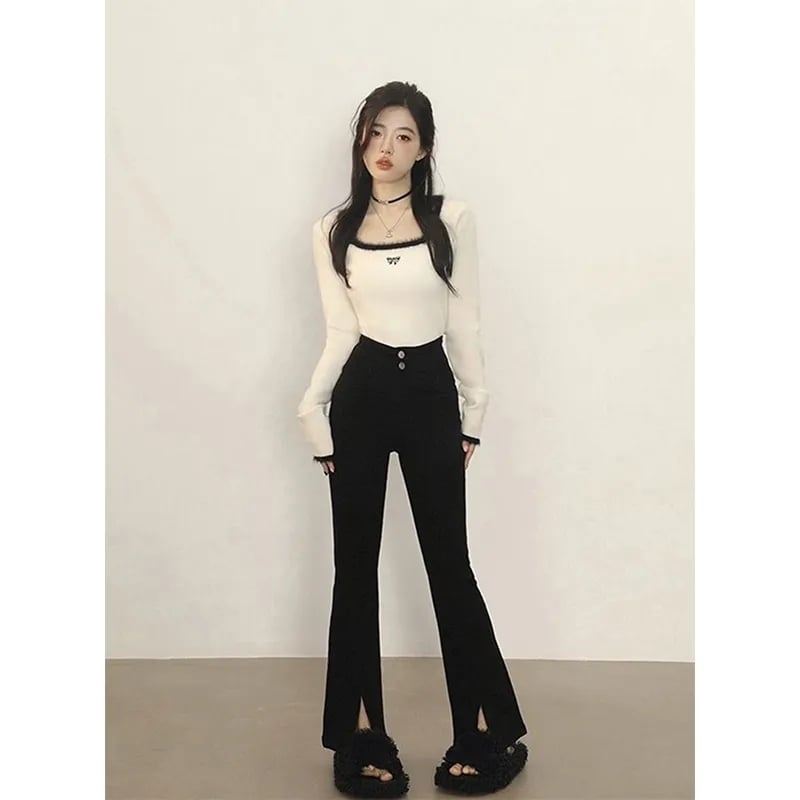 Black Bow Fluffy Square Collar Jumper
