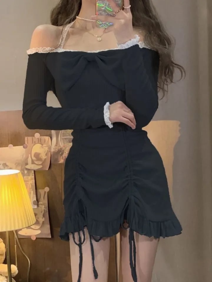 Ruffle Lace Wrap Bodycon Dress