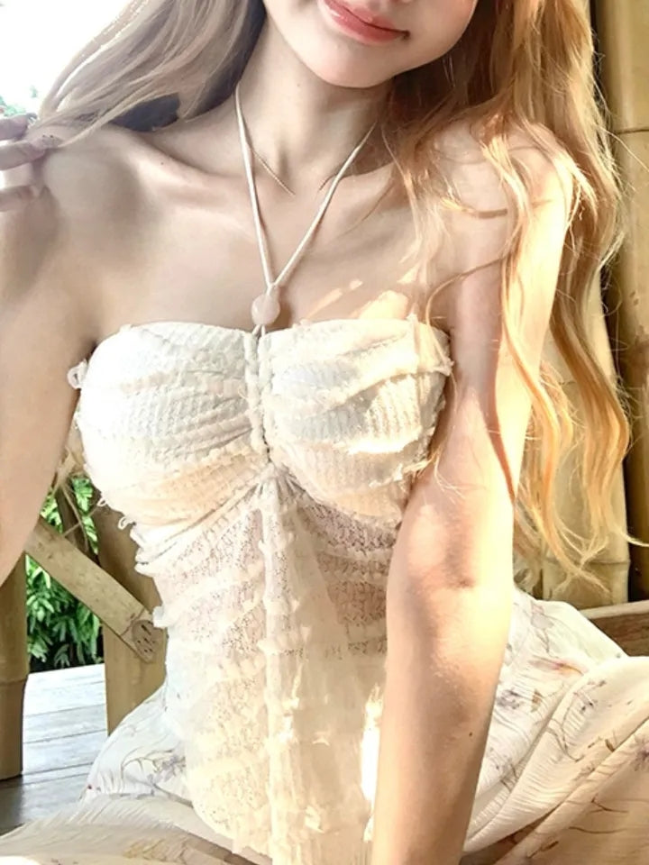 White Y2K Sleeveless Beach Crop Top