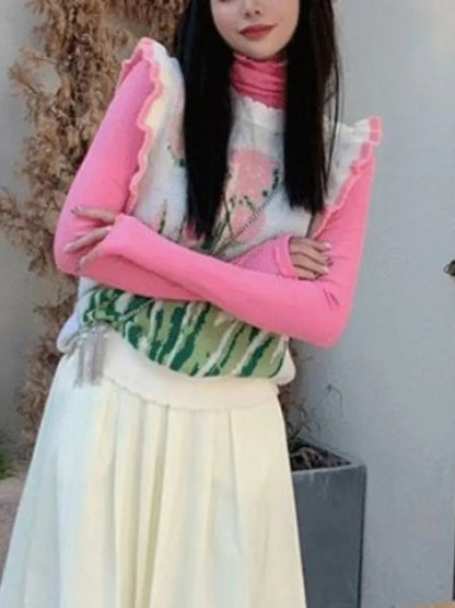 Pink Tulip Ruffle Sweater Vest