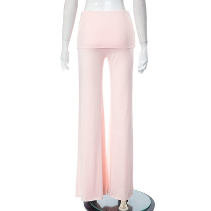 Pink Butterfly Rhinestone Fold Low Rise Flare Pants