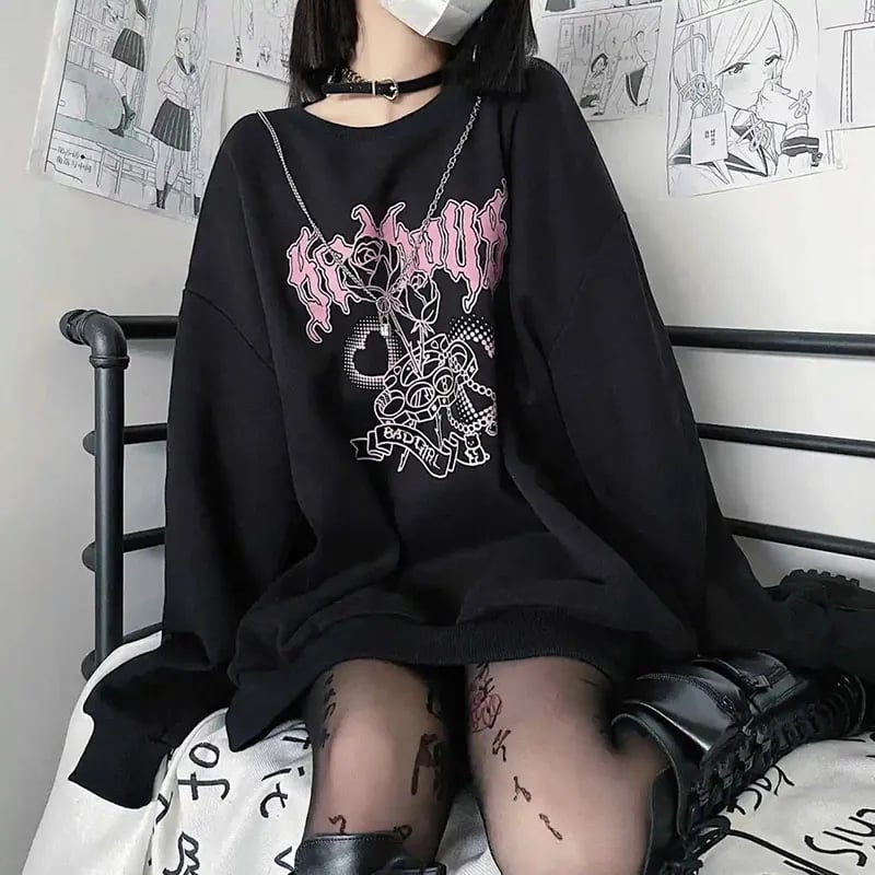 Knuckle Ring Bad Girl Print Sweater