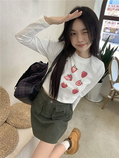 Strawberry Print Long Sleeve T-shirt