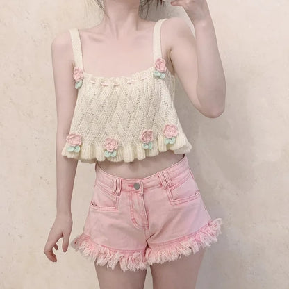 Sweet Floral Knit Vest Tank Top