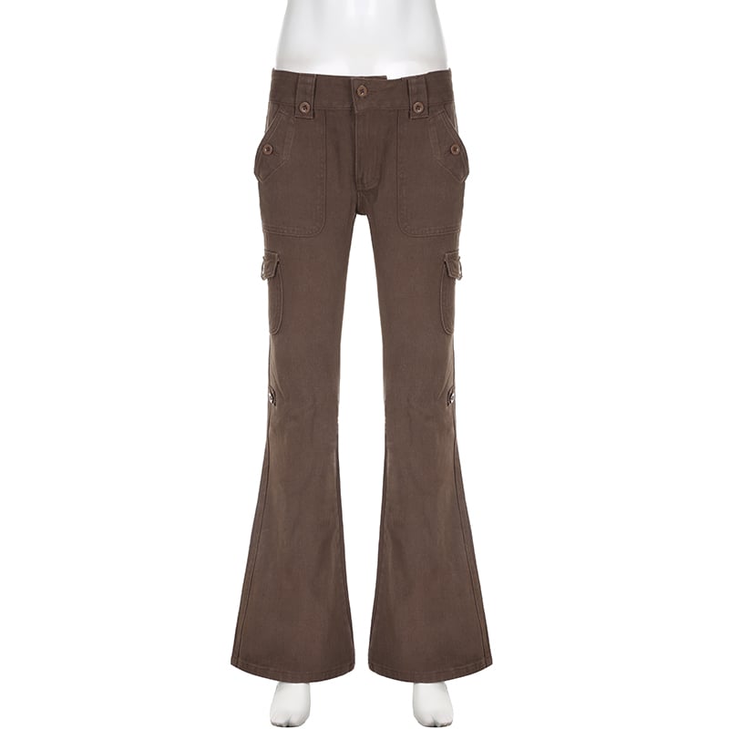 Brown Flare Boot Cut High Waist Trousers