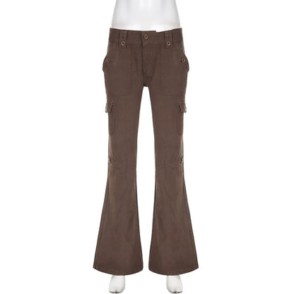 Brown Flare Boot Cut High Waist Trousers
