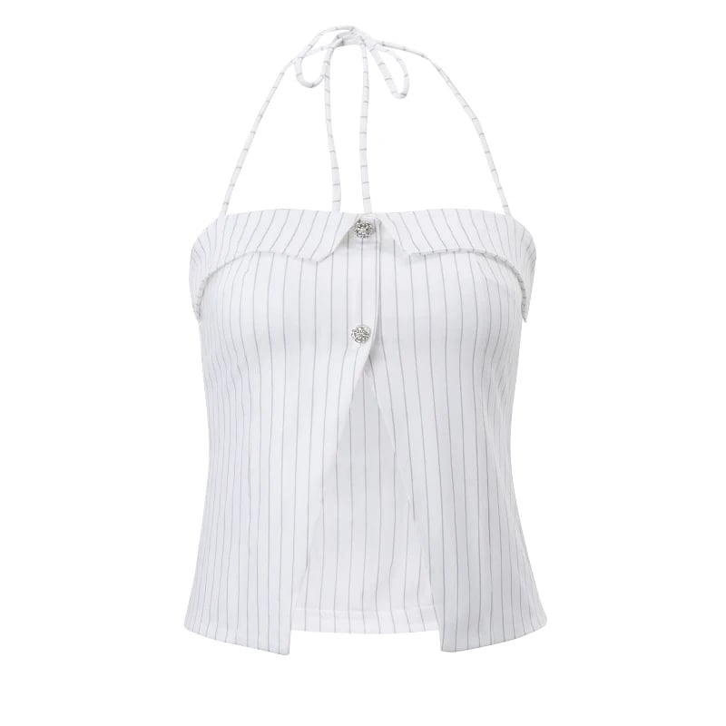 Stripe Halter Button Tank Top