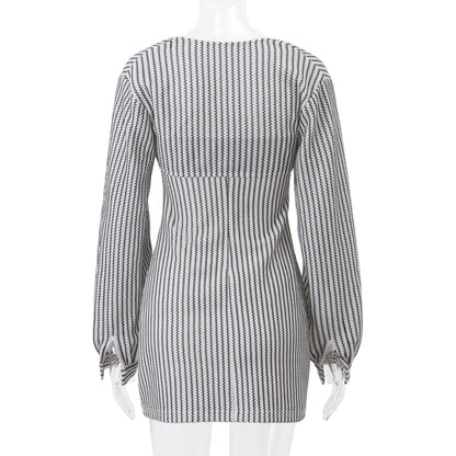 2PCS Vertical Stripe Slip Dress + Jacket