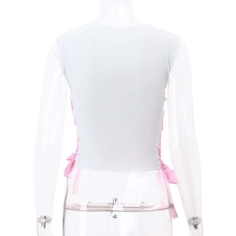 Rabbit Print Side Cross Ribbon Tank Top
