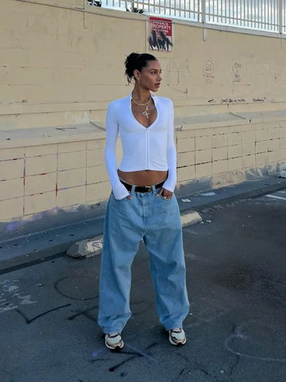 White Zipper Crop Jacket