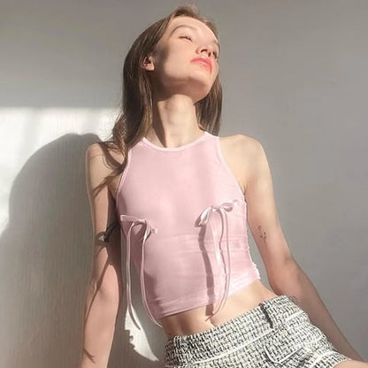 Pink Bow Sleeveless Crop Top